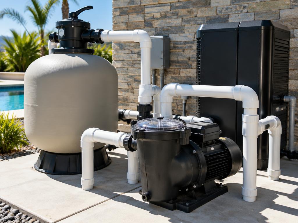 Modern pool pump and filtration equipment
